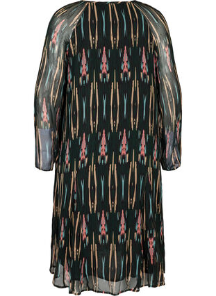 Viscose jurk met koordsluiting en print, Green Comb AOP, Packshot image number 1