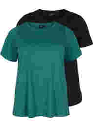 Set van 2 basic t-shirts in katoen, Antique Green/Black