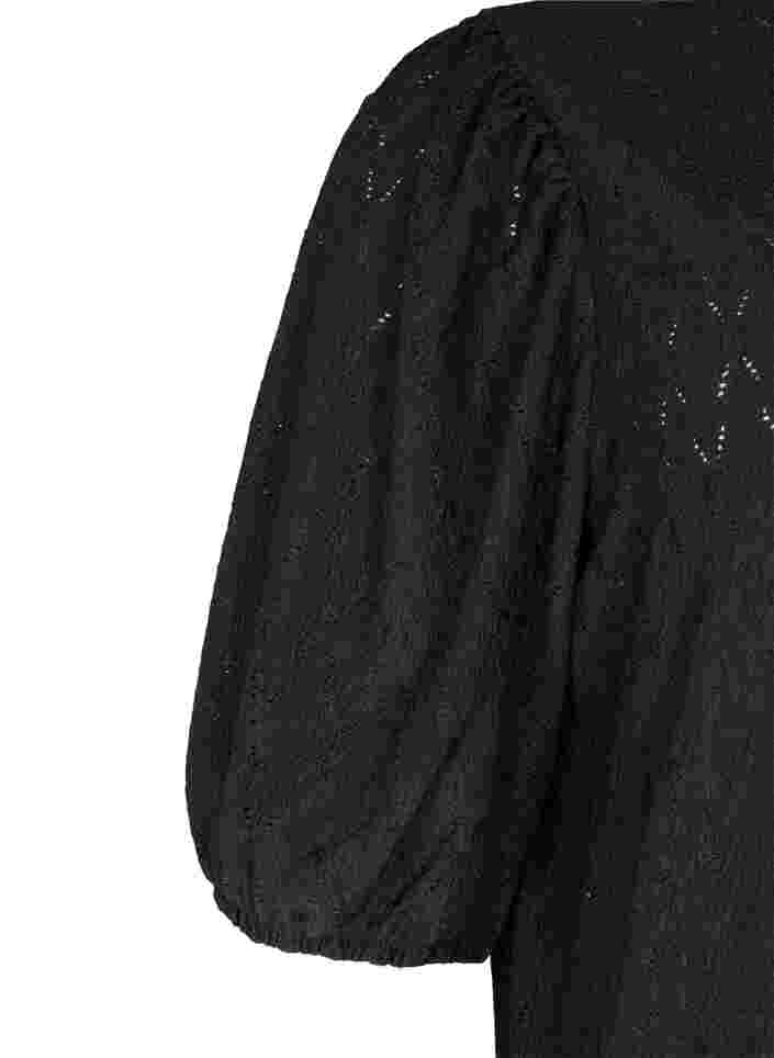 Jurk met structuurpatroon en ballonmouwen, Black, Packshot image number 2