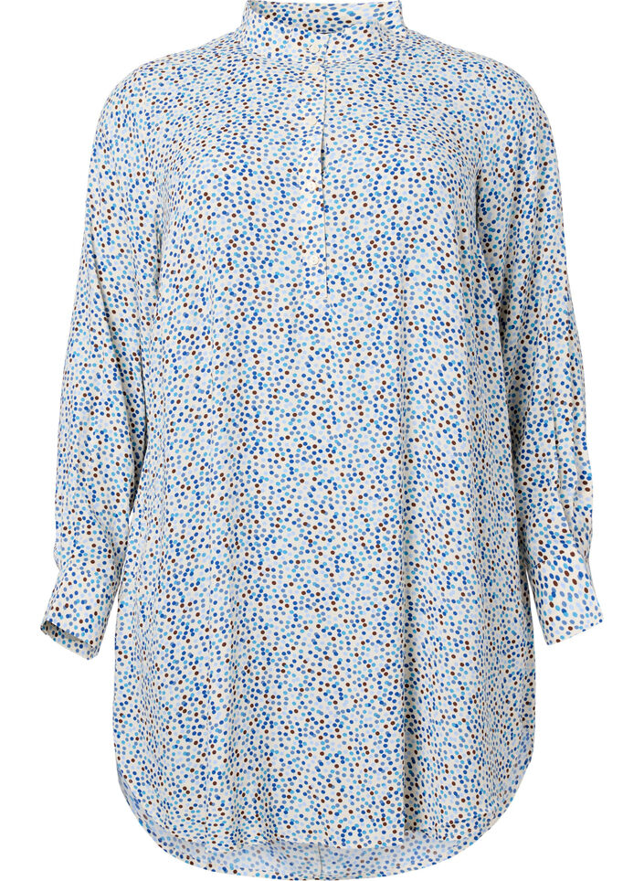 Gestippelde viscose jurk met knopen, Blue Dot AOP, Packshot image number 0