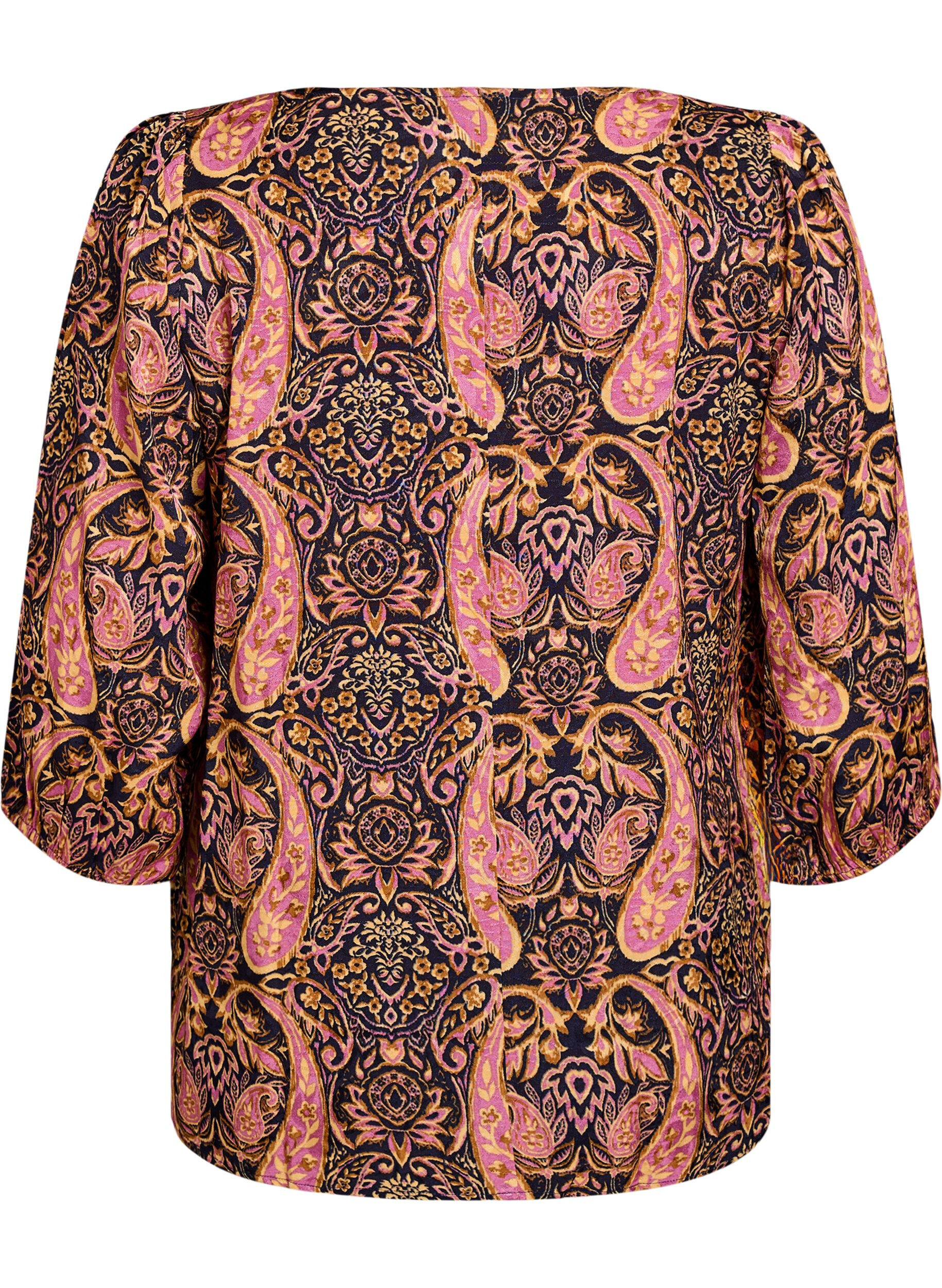 Zizzi Blouse met paisley print en 3/4 mouwen, Blauw, Packshot image number 1