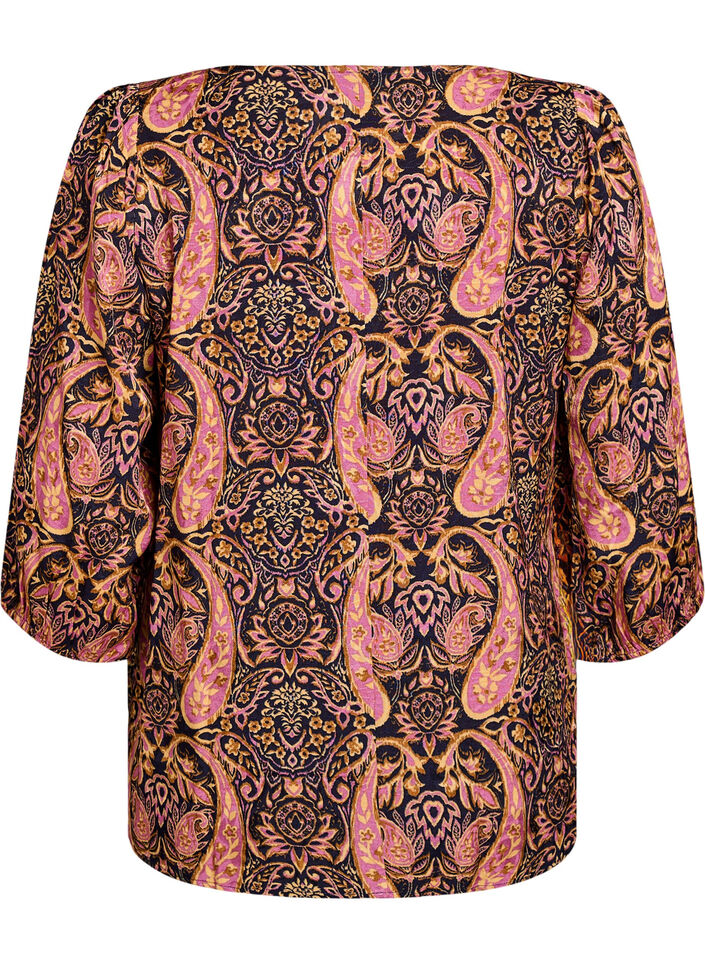 Blouse met paisley print en 3/4 mouwen, Blauw, Packshot image number 1