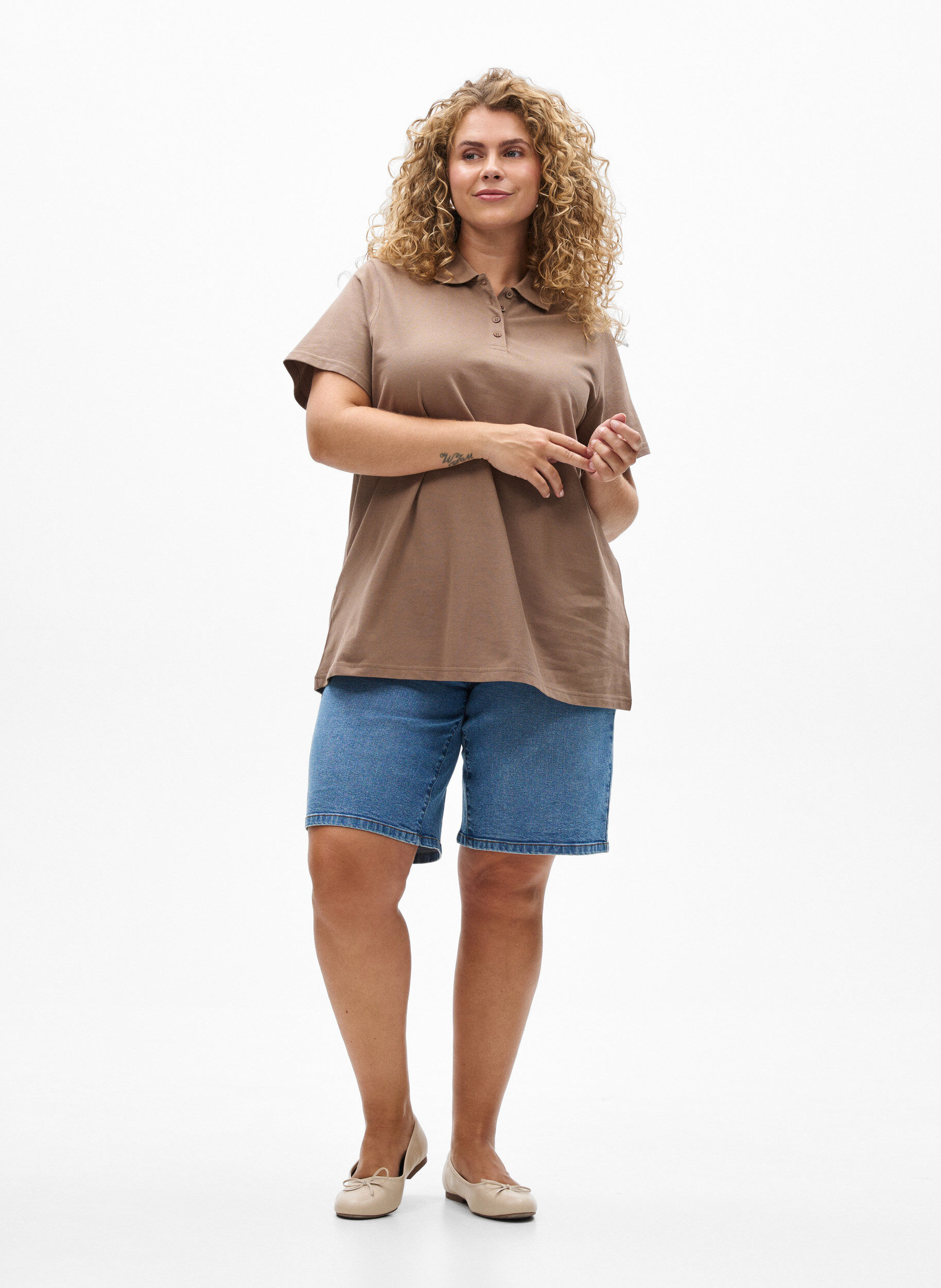 Zizzi FLASH - Polo met korte mouwen, Bruin, Model image number 1