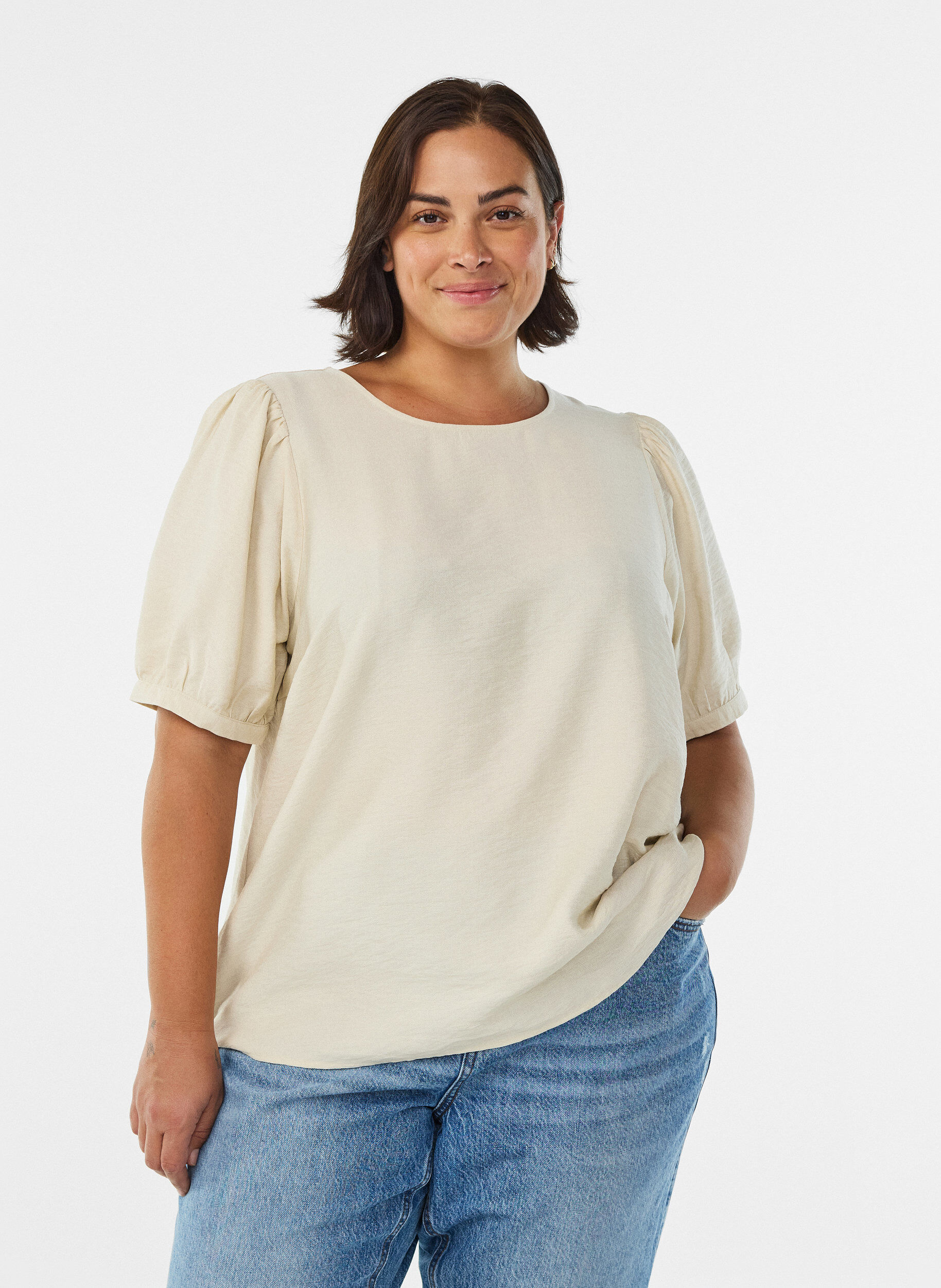 Viscose blouse met 1/2 mouwen, Beige, Model