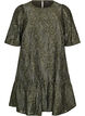 Jacquard jurk met glanzende details en pofmouwen, Groen, Packshot image number 0
