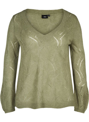 Gebreide blouse met patroon en wol, Sea Spray mel, Packshot image number 0