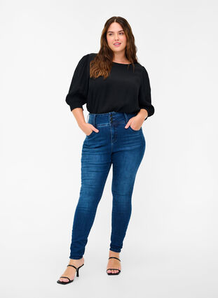 Super slim Bea jeans met extra hoge taille, Blue denim, Model image number 0