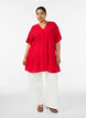 Losse tuniek met gekreukte structuur en rucherand, Rood, Model image number 1