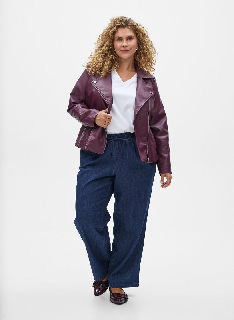 Imitatieleer bikerjack, Donker Bordeaux, Model image number 1