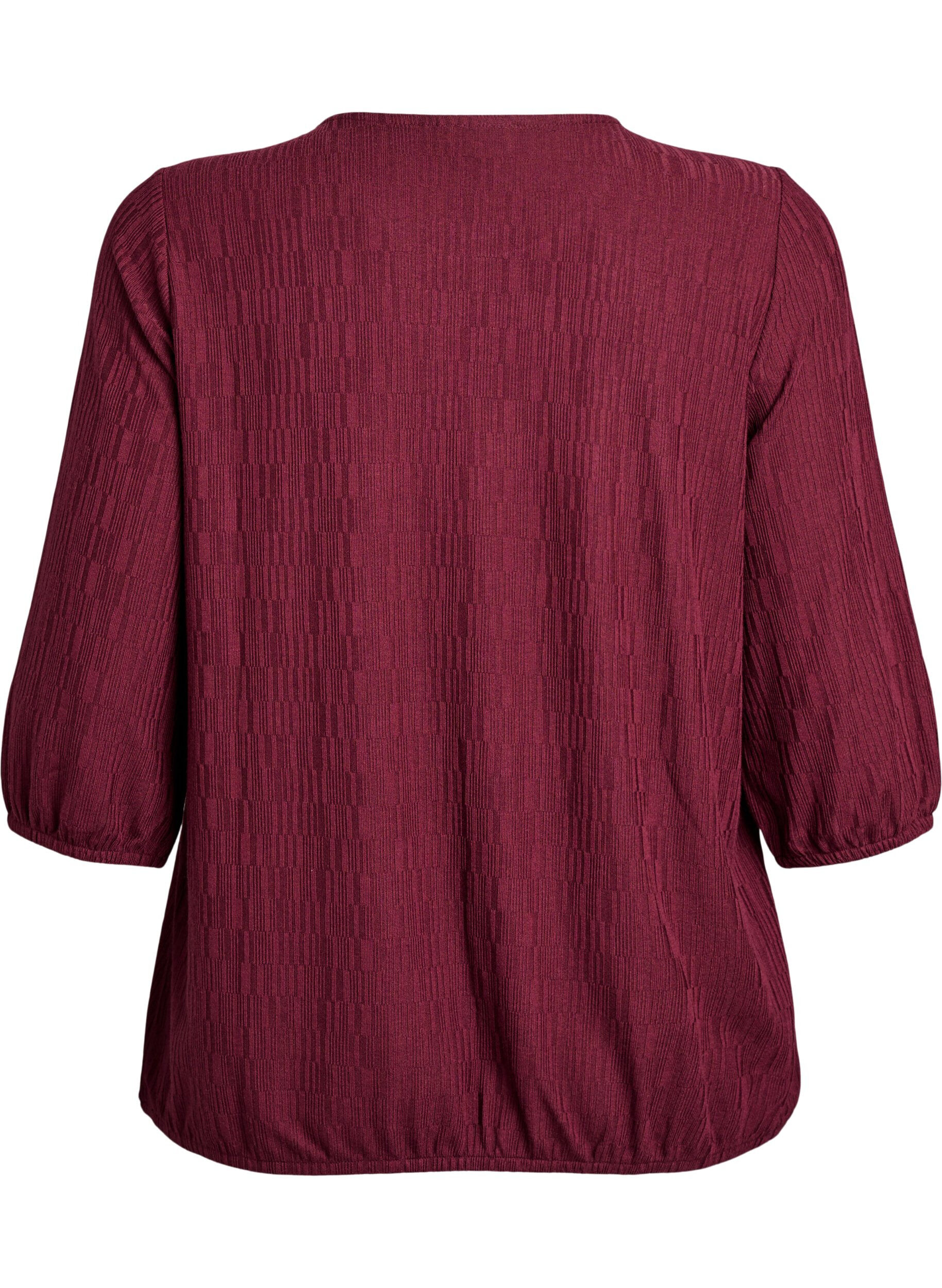 Zizzi Blouse met textuur en 3/4 mouwen, Rood, Packshot image number 1