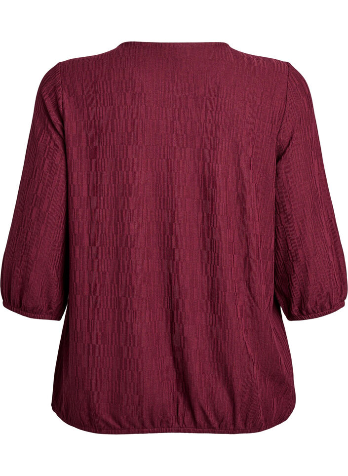 Blouse met textuur en 3/4 mouwen, Rood, Packshot image number 1