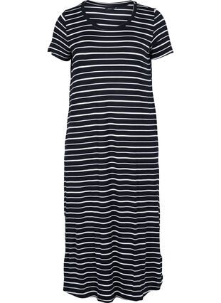 Gestreepte midi-jurk met korte mouwen, Black w. Stripe, Packshot image number 0