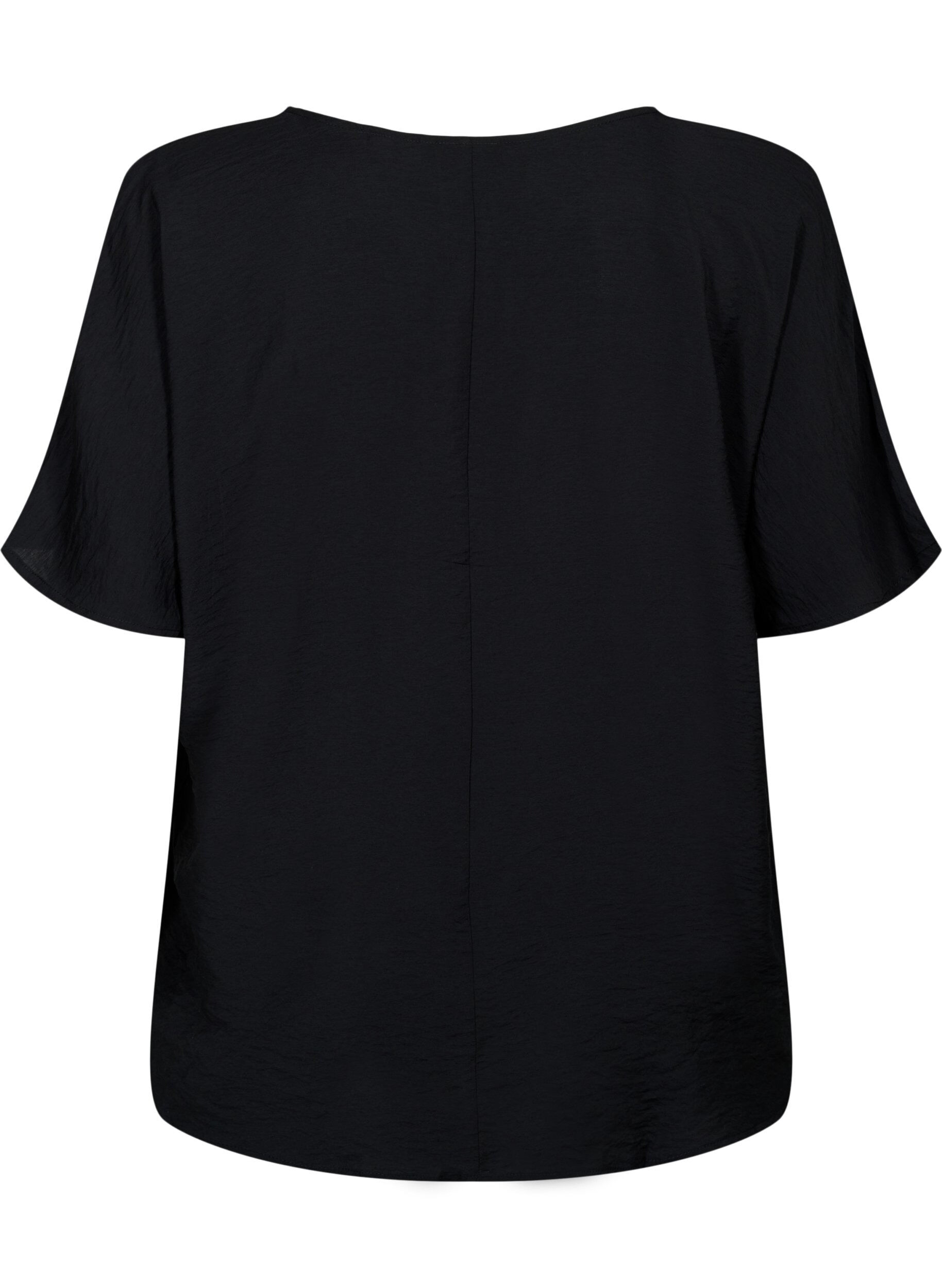 Zizzi Viscose top met korte mouwen en v-hals, Black, Packshot image number 1