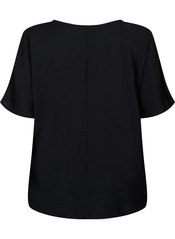 Viscose top met korte mouwen en v-hals, Black, Packshot image number 1