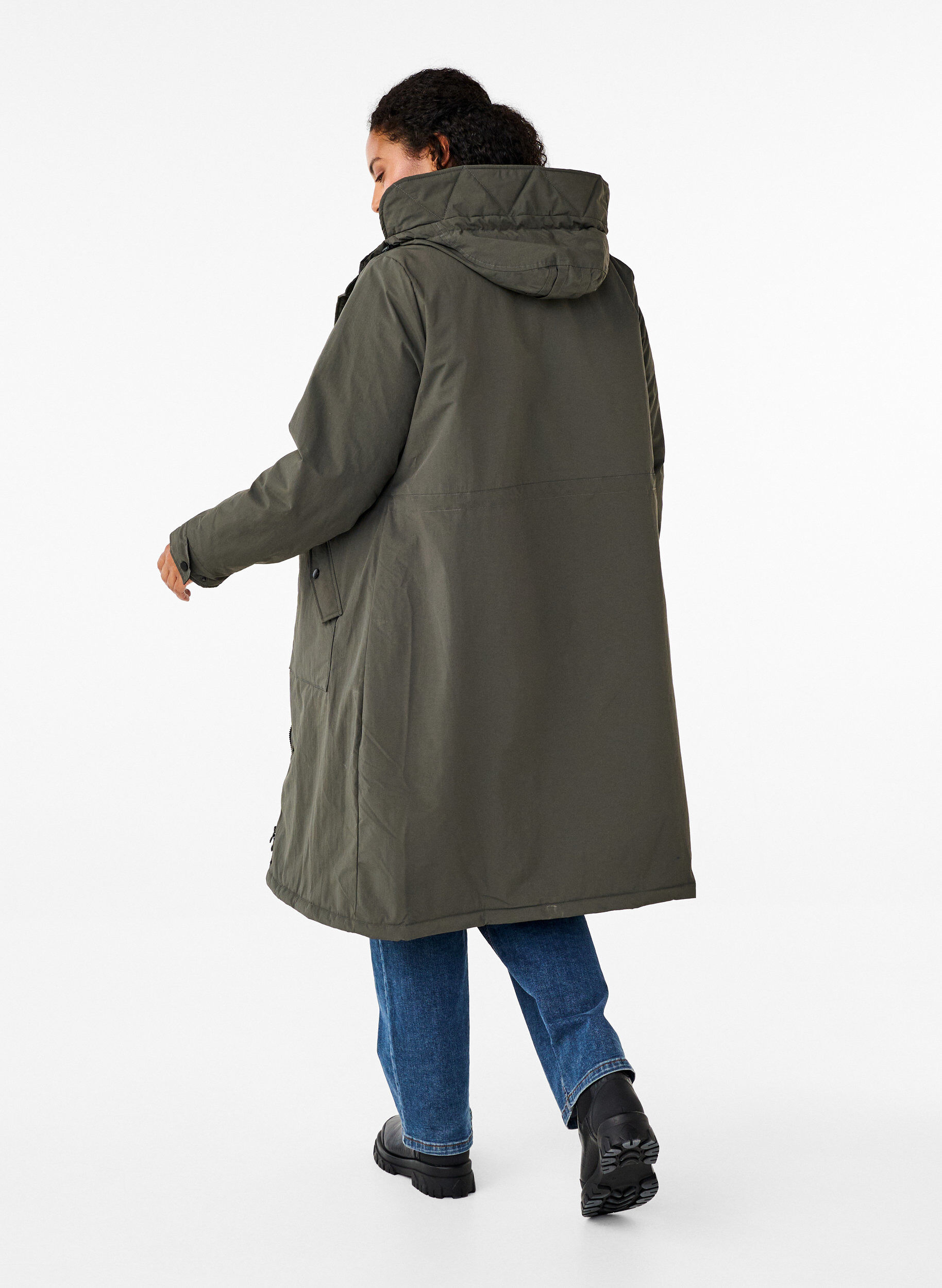 Zizzi Parka jas met kap en verstelbare taille, Black Olive, Model image number 2