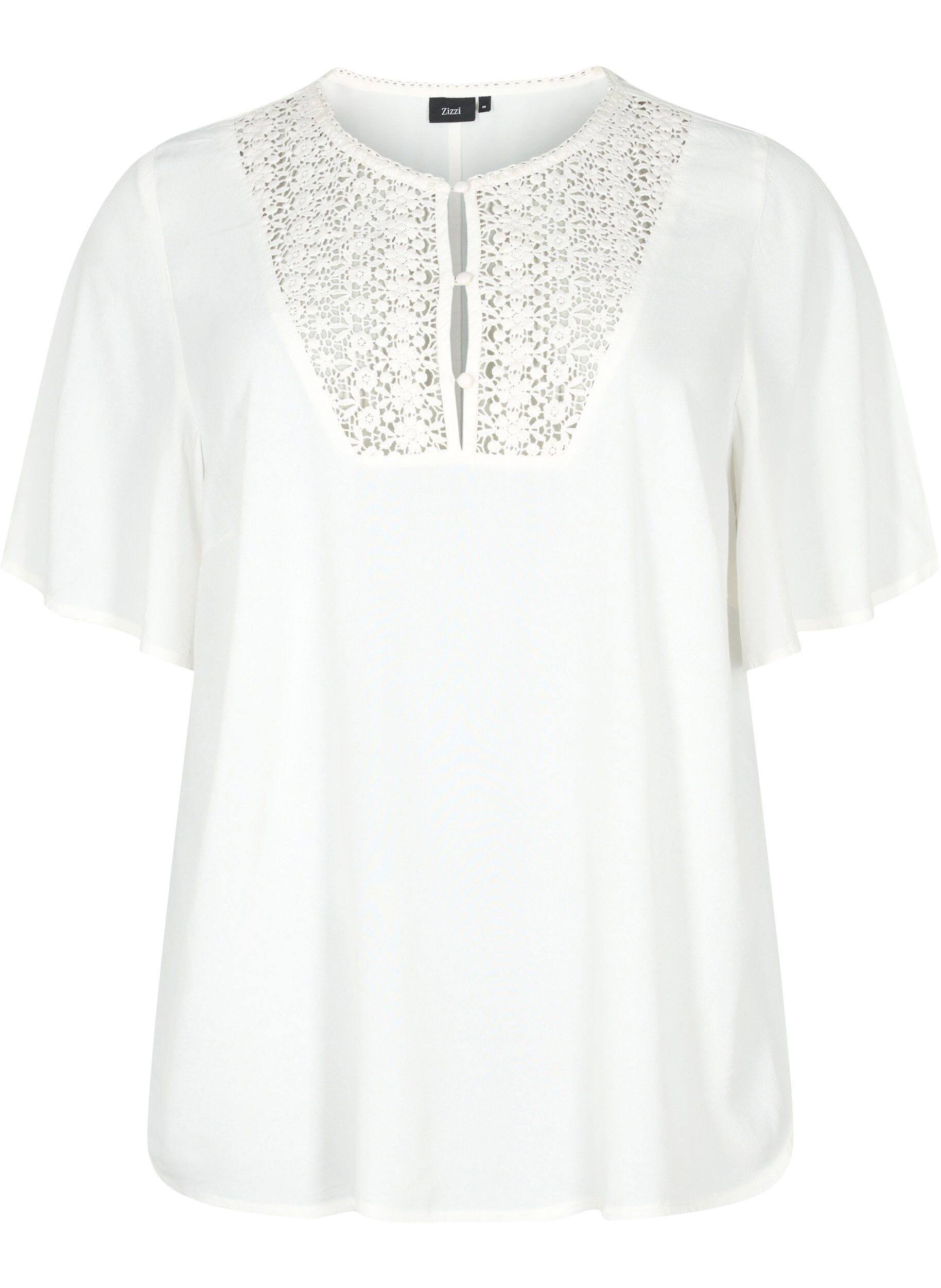 Zizzi Viscose blouse met 1/2 mouwen en borduurwerk detail, Snow White, Packshot image number 0