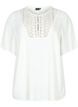 Viscose blouse met 1/2 mouwen en borduurwerk detail, Snow White, Packshot image number 0