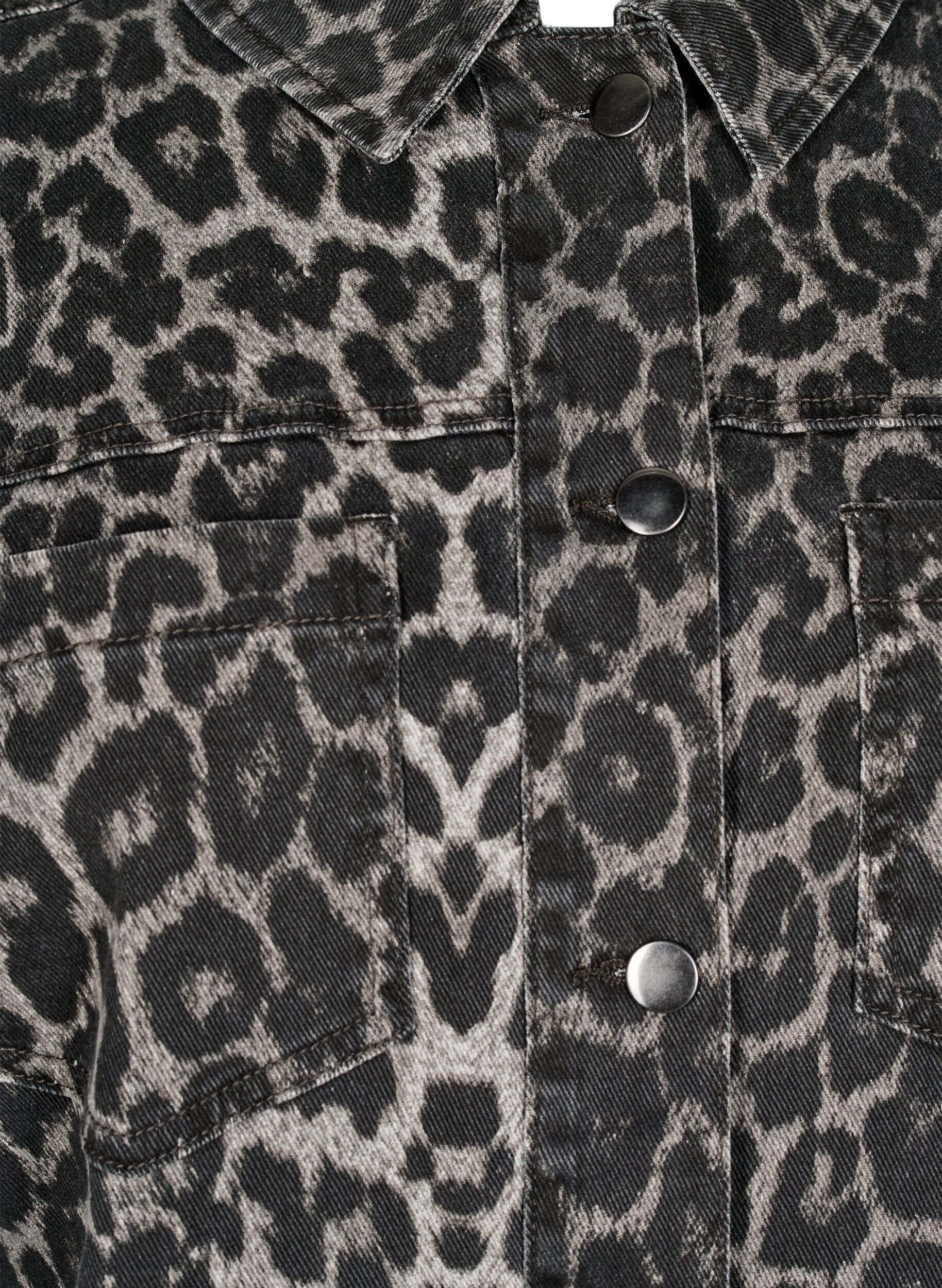 Zizzi Luipaardprint denim shirt met knopen, Grijs, Packshot image number 2