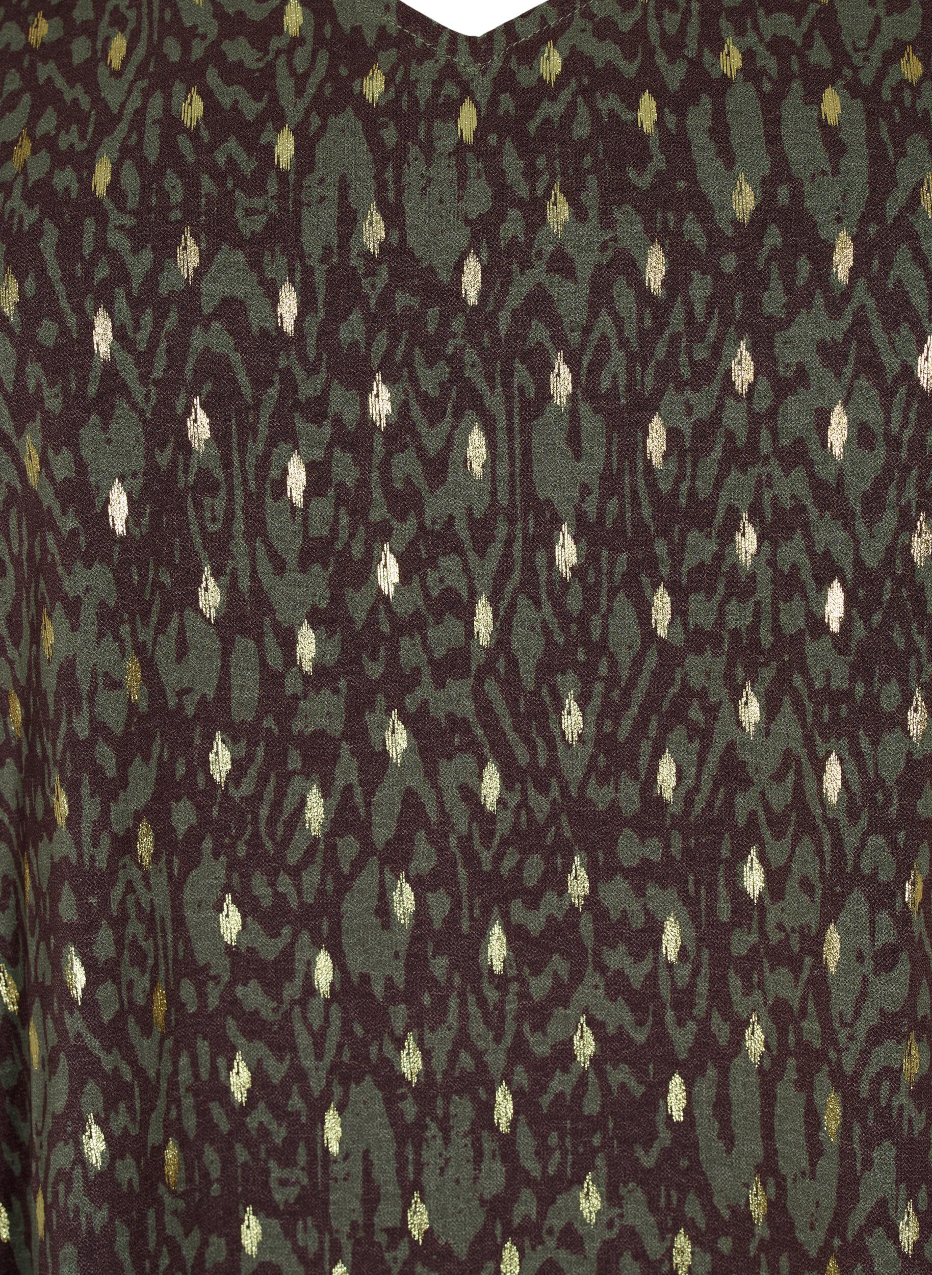 Zizzi Blouse met print en lange mouwen, Green Ethnic AOP, Packshot image number 2