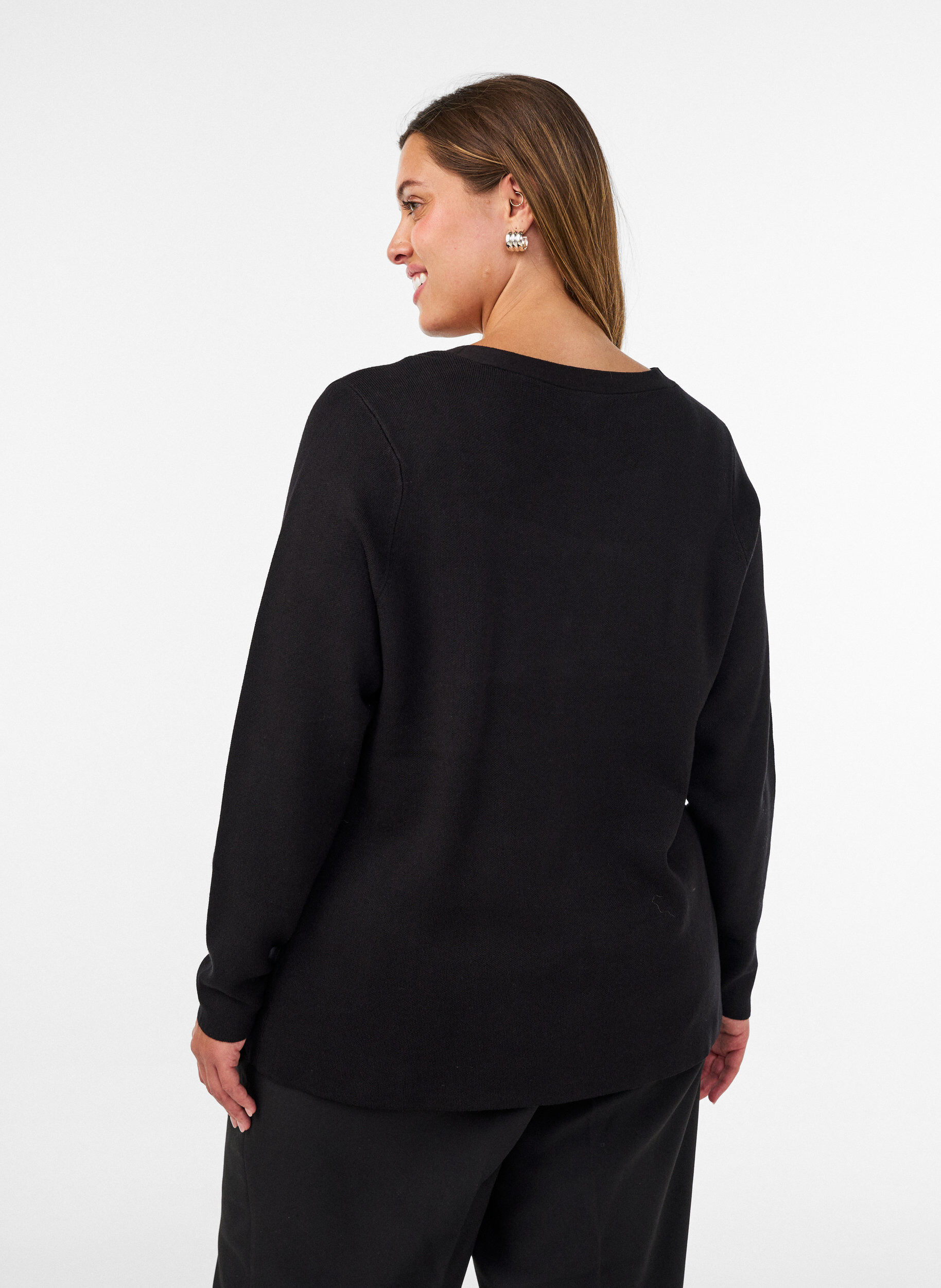 ZizziFijngebreid cardigan met decoratieve knopen, Zwart, Model image number 2