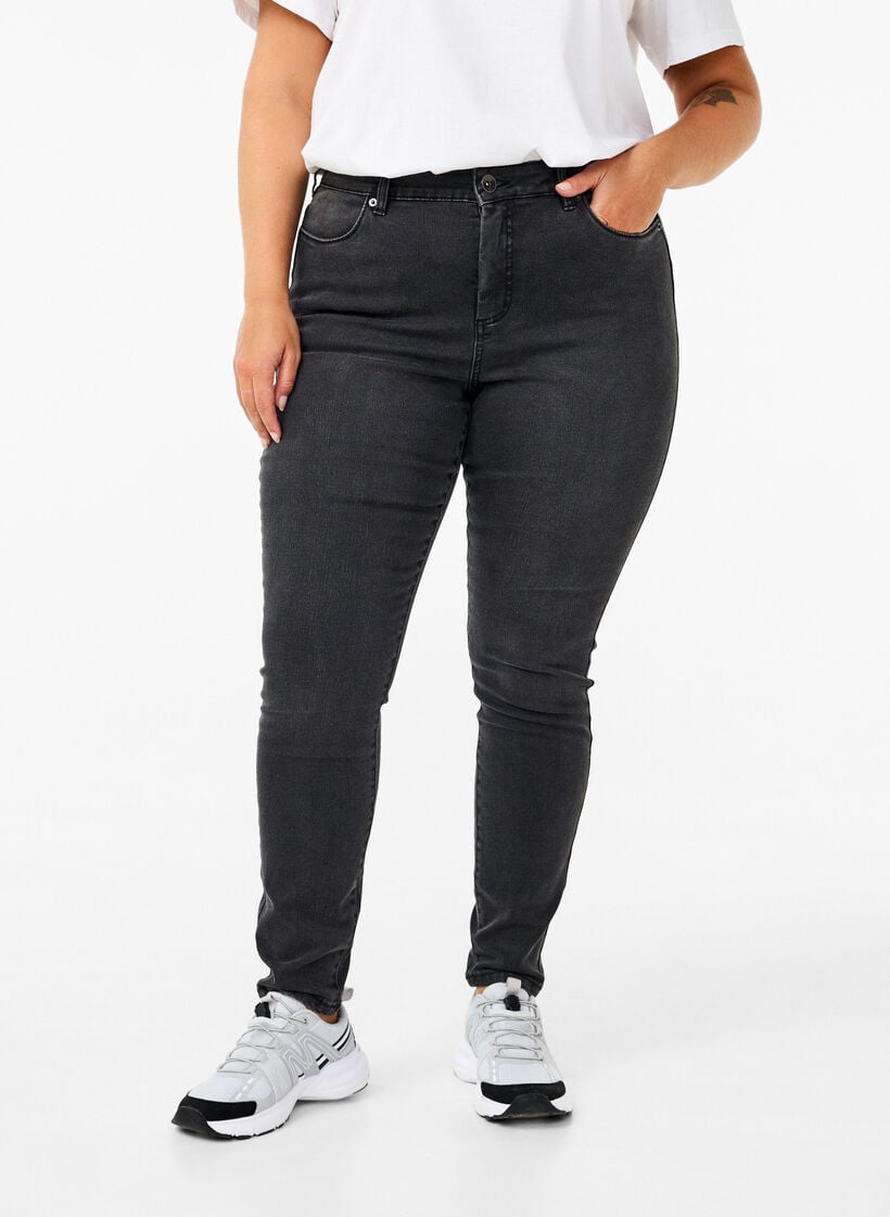Amy jeans met een hoge taille en super slanke pasvorm, Grijs, Model image number 2