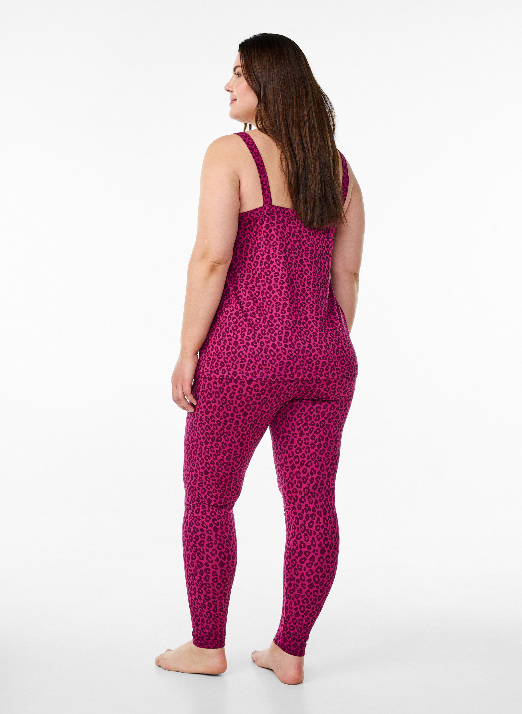 Zizzi Enkellange leggings in viscose stof, Roze, Model image number 1
