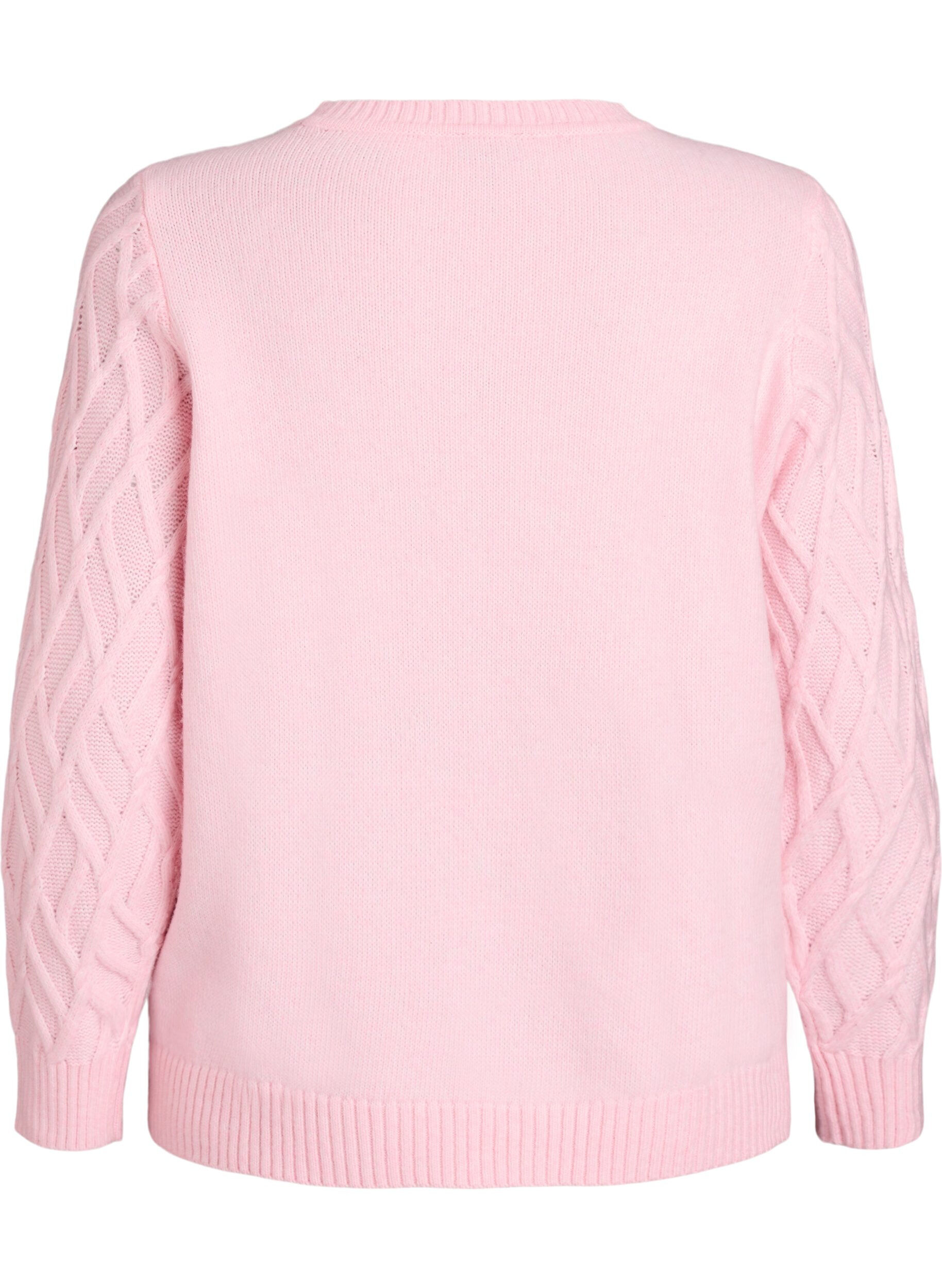 Zizzi Gebreide blouse met kabelpatroon en ronde hals, Roze, Packshot image number 1
