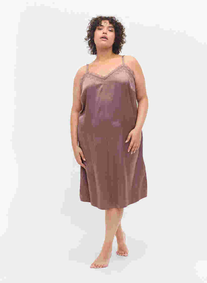 Mouwloze pyjama jurk met kant en rugdetail, Sparrow, Model image number 2