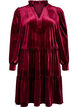 Veloursjurk met lange mouwen en een ruchekraag, Rood, Packshot image number 0