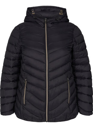 Gewatteerd lichte jas met capuchon en zakken, Black, Packshot image number 0