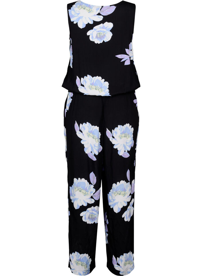 Mouwloze jumpsuit van viscose, Black Big Flower AOP, Packshot image number 1