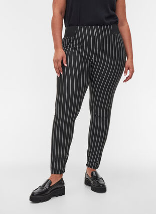 Gestreepte legging met elastiek in de taille, Dark Grey Stripe, Model image number 2