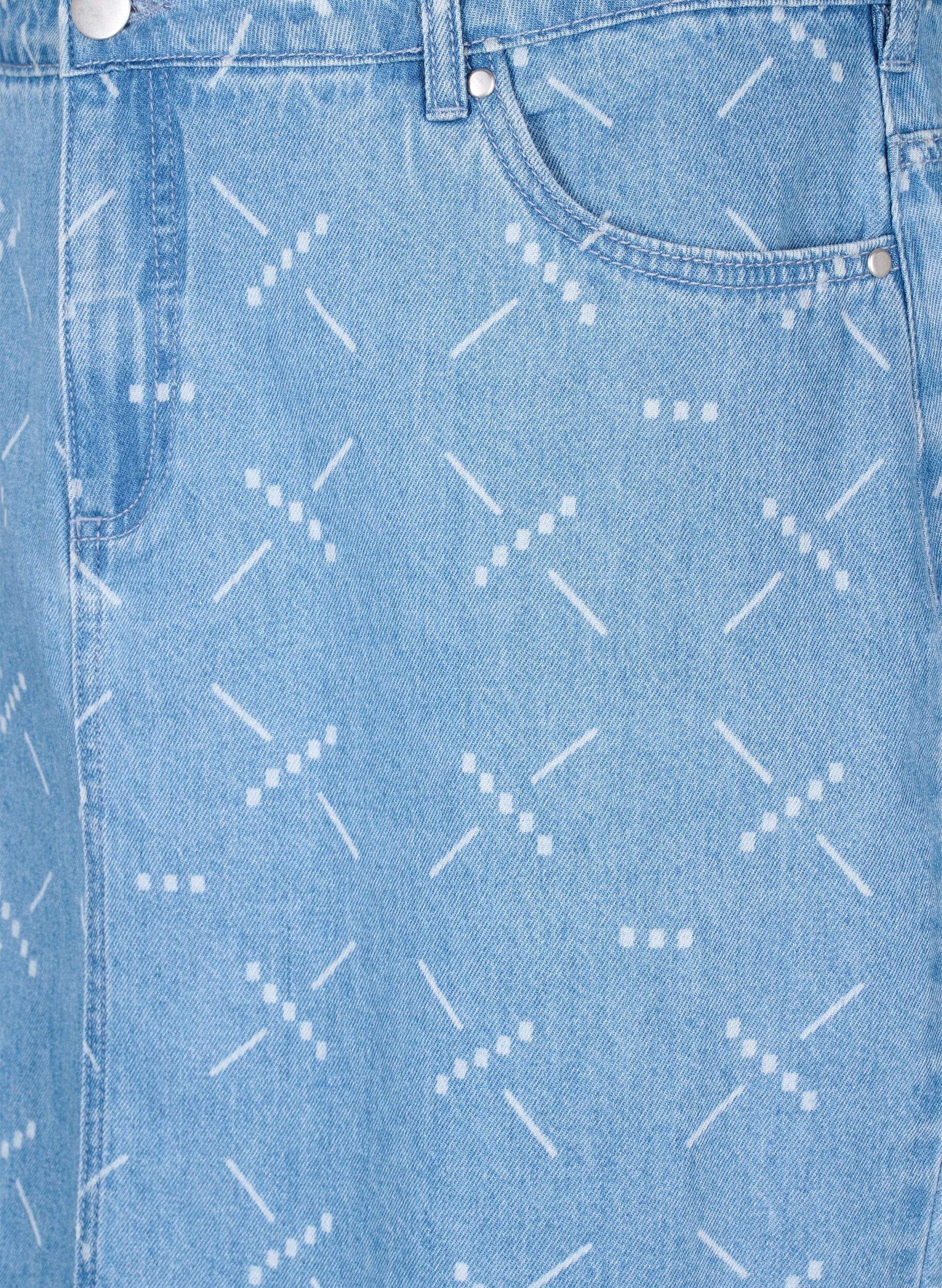 Zizzi Denim rok met patroon, Light blue denim, Packshot image number 2