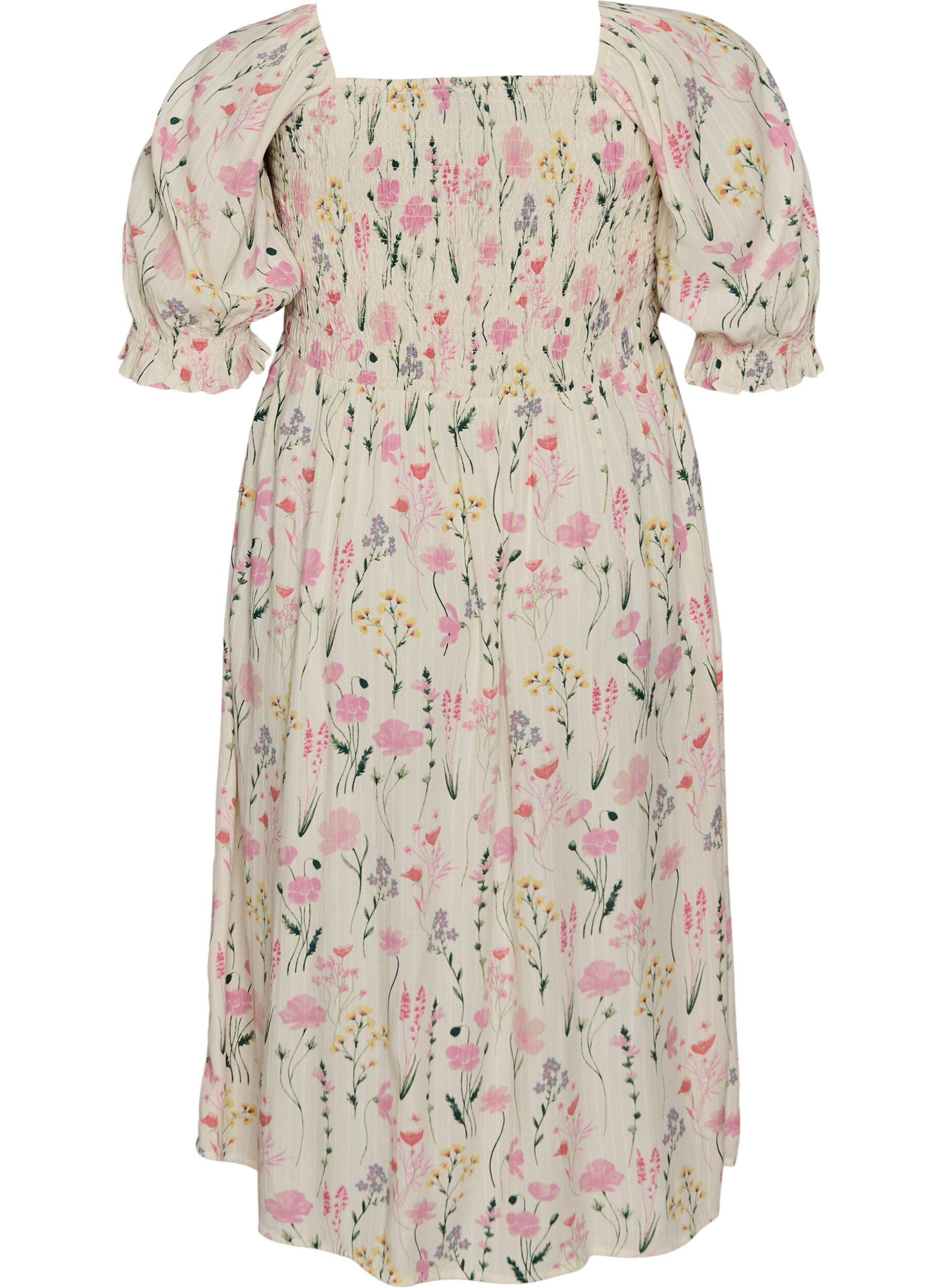 ZizziGebloemde viscose zomerjurk, Vanille, Packshot image number 1
