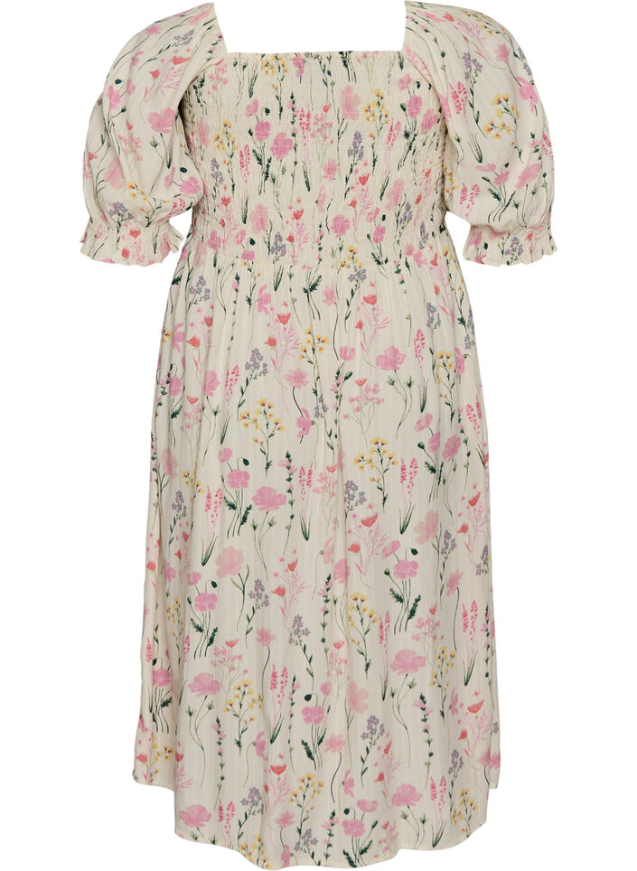 Gebloemde viscose zomerjurk, Vanille, Packshot image number 1