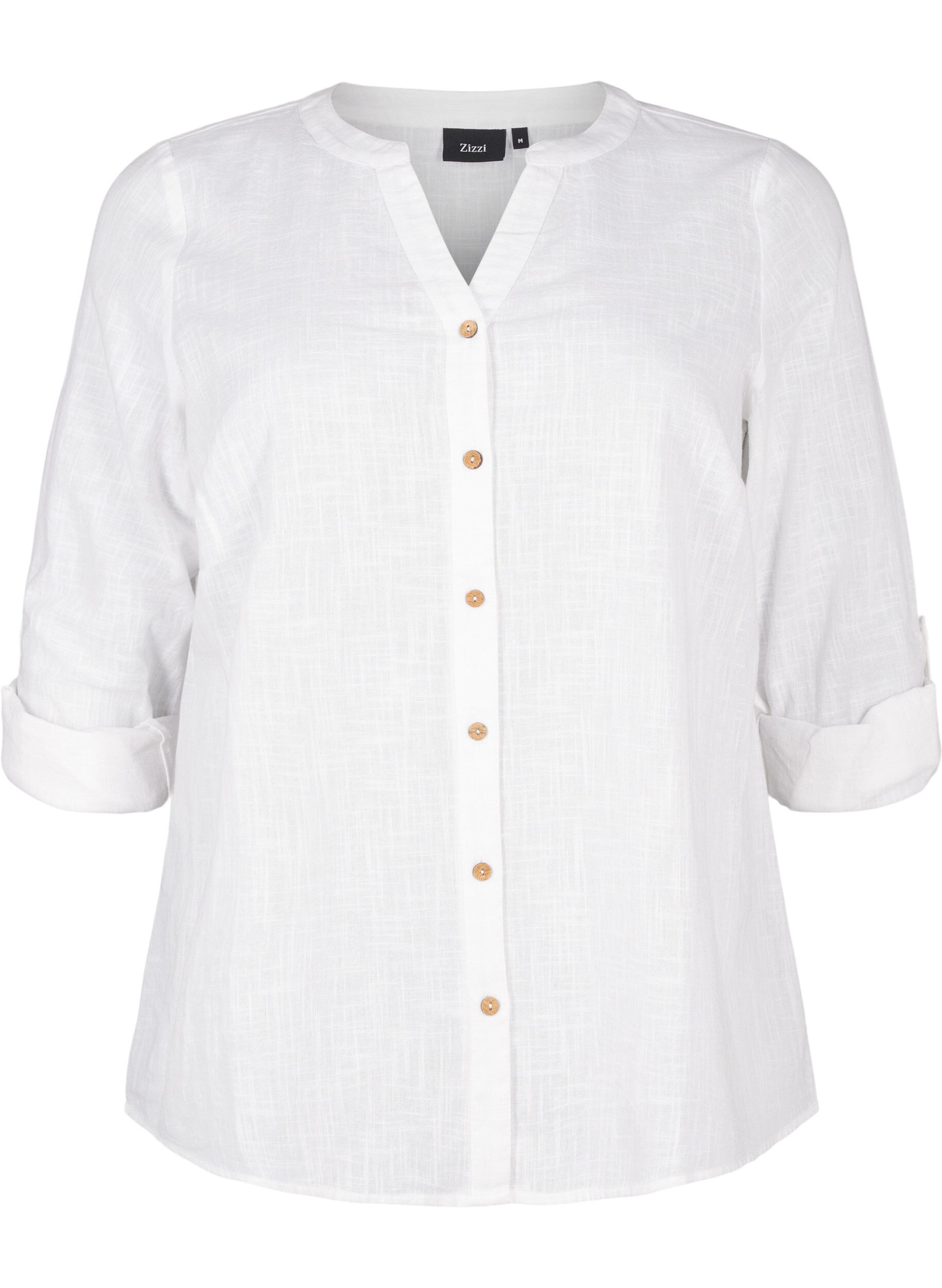 Zizzi Katoenen blouse met een V-hals, Wit, Packshot image number 0