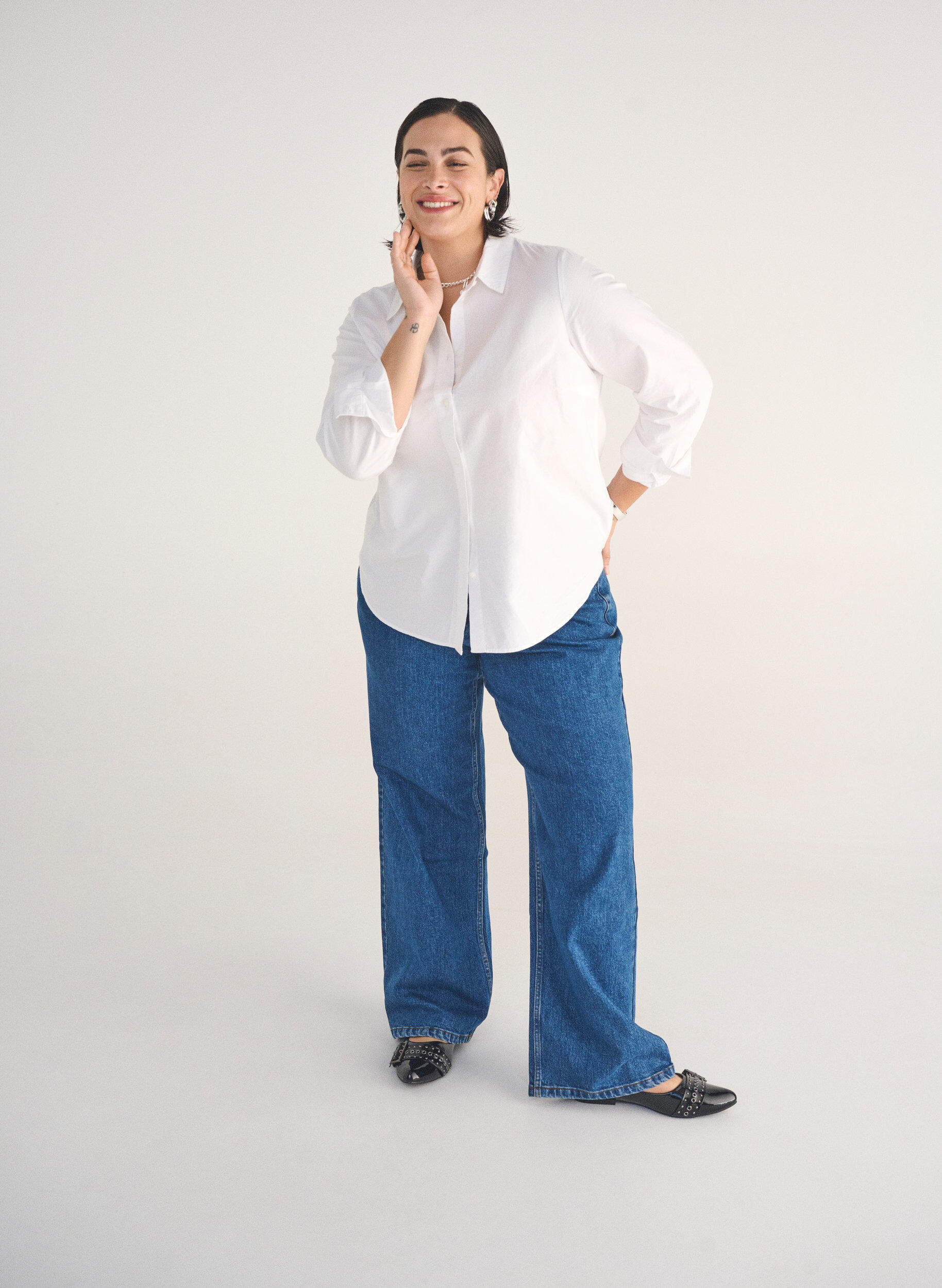 Zizzi Wide-leg jeans met hoge taille, Blauw, Image image number 0