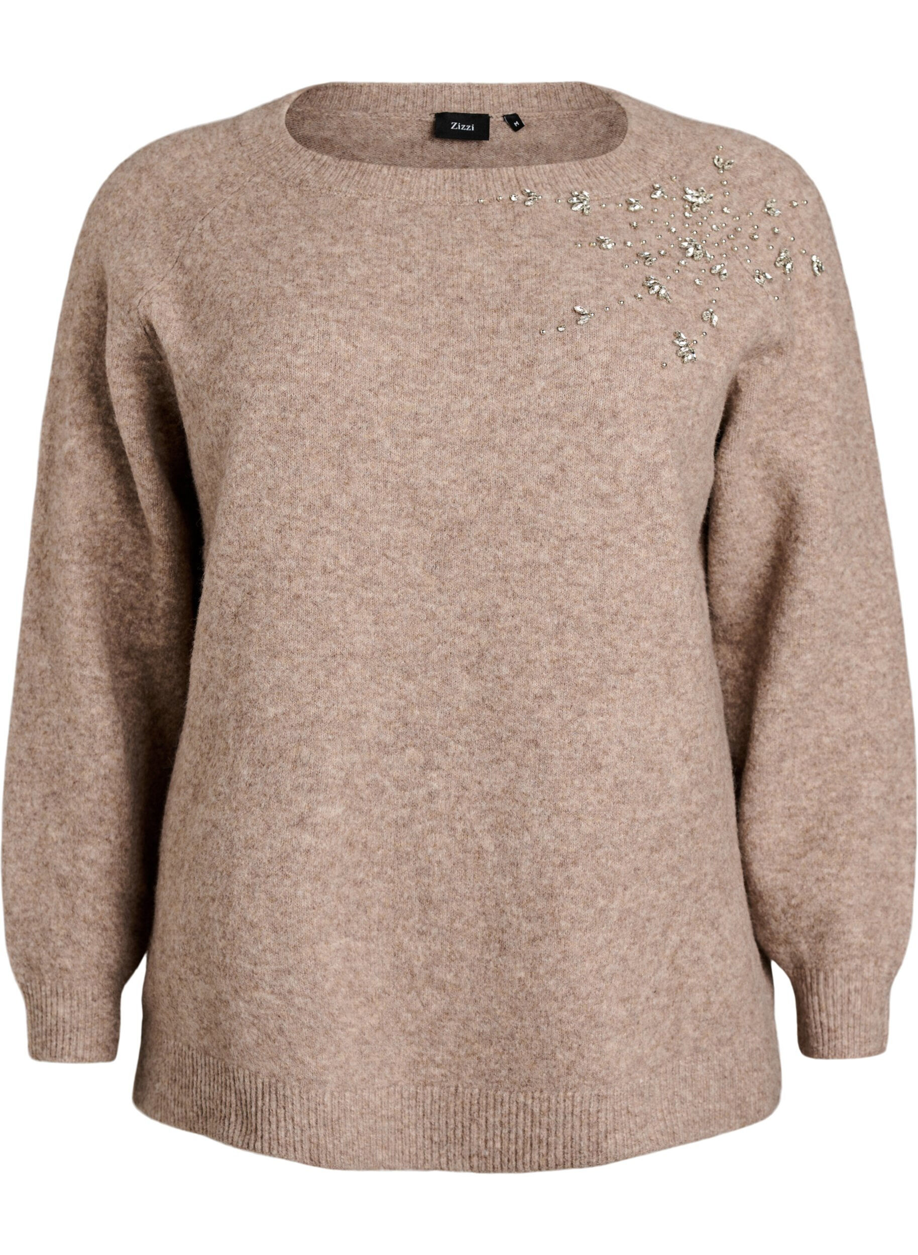 ZizziGebreide blouse met strassteentjes en studs, Beige, Packshot image number 0