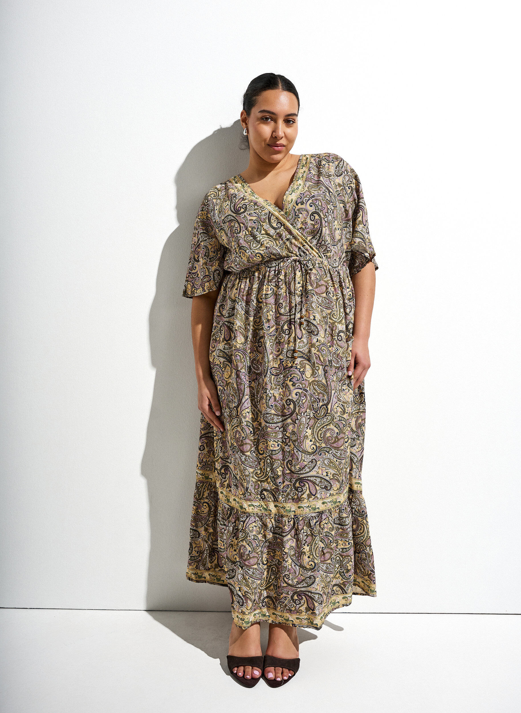 ZizziMaxi-jurk van viscose met een paisleyprint, Geel, Image image number 0