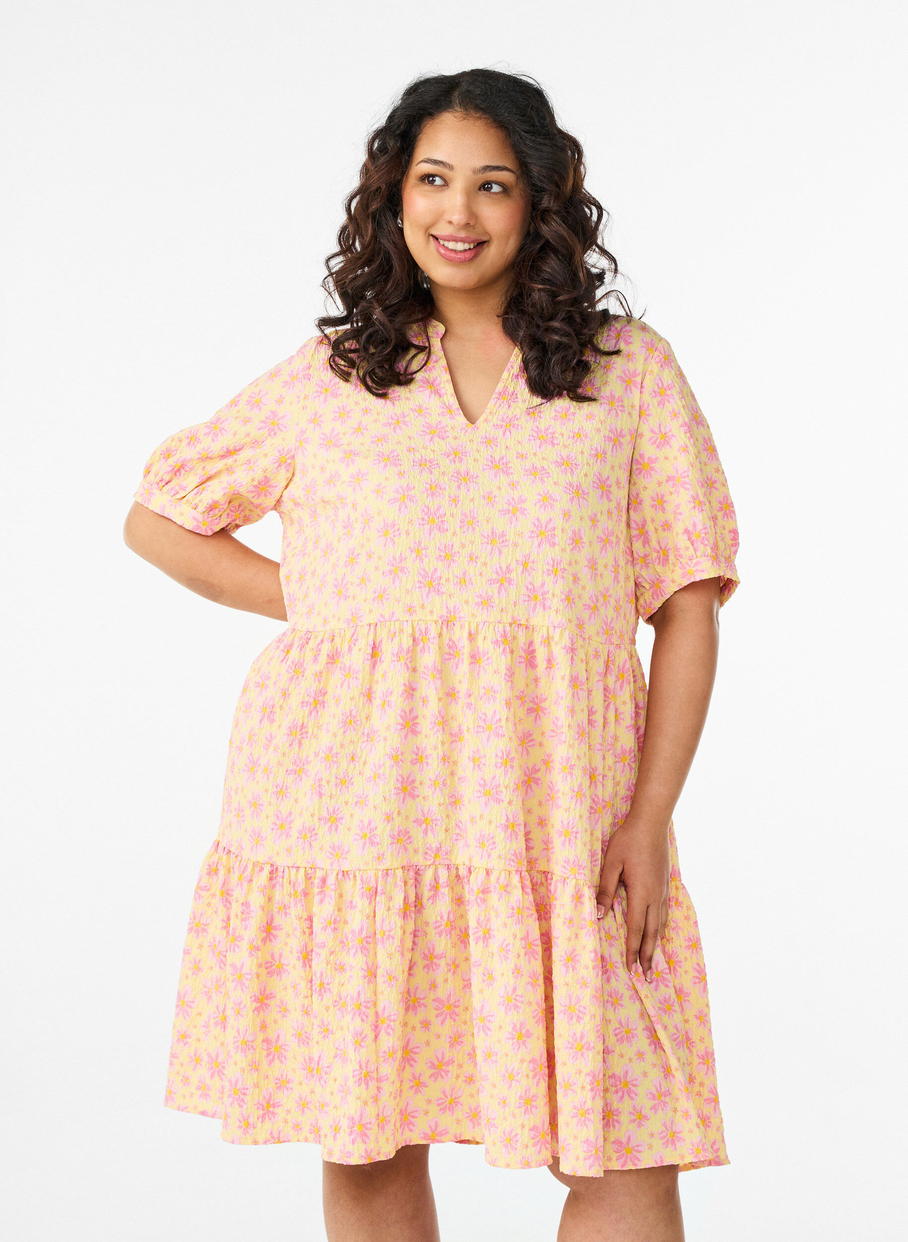 ZizziKorte A-lijn jurk, Geel, Model image number 0