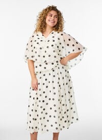 Midi-jurk in linnen en viscose met 1/2 mouwen - Wit - Maat 40-64 Midi-jurk in linnen en viscose met 1/2 mouwen - Wit - Maat 40-64