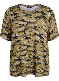 T-shirt met TENCEL&trade; Lyocell en camouflageprint, Groen
