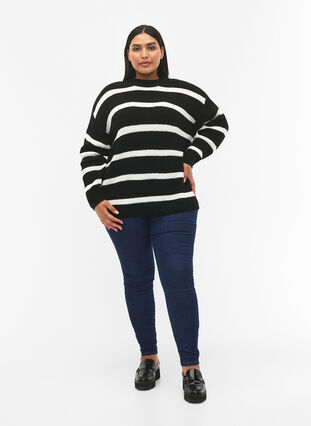 FLASH - Gestreepte trui, Black/White Stripe, Model image number 2