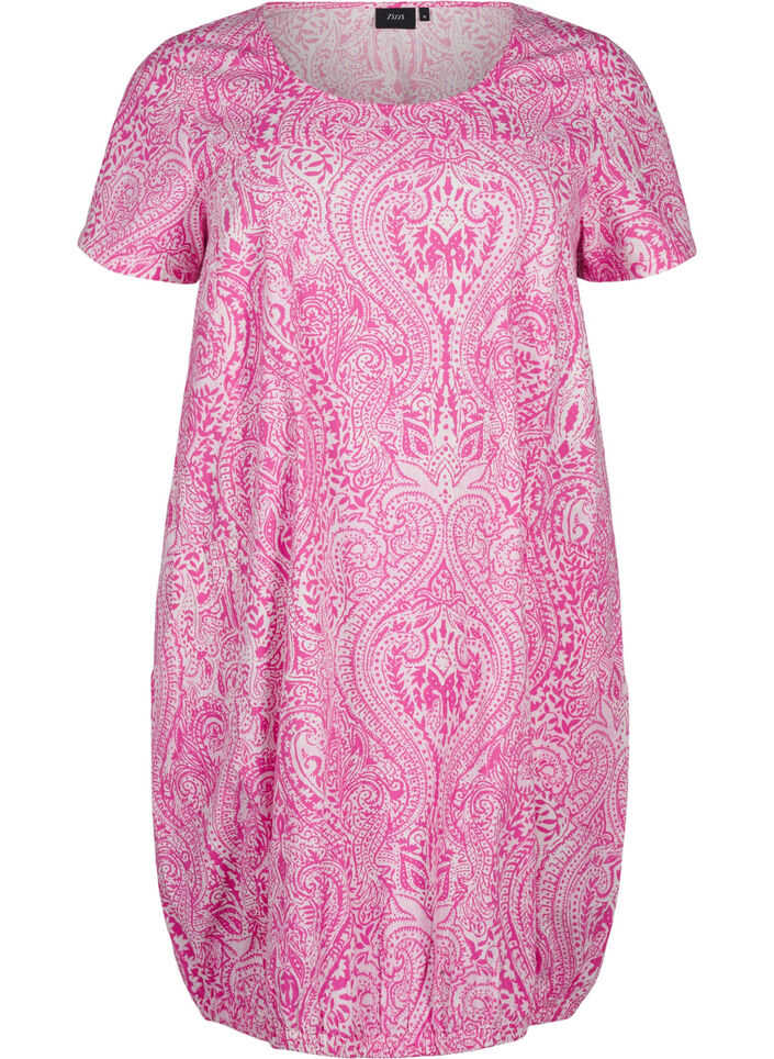 Katoenen jurk met korte mouwen en paisleyprint, Roze, Packshot image number 0