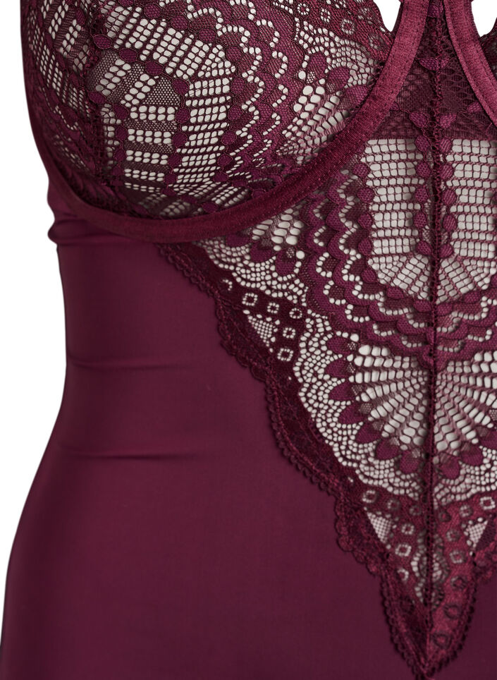 Body van kant met beugels en bandjesdetails, Rood, Packshot image number 2