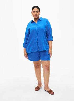 Overhemd met katoenen mousseline kraag, Victoria blue, Model image number 2