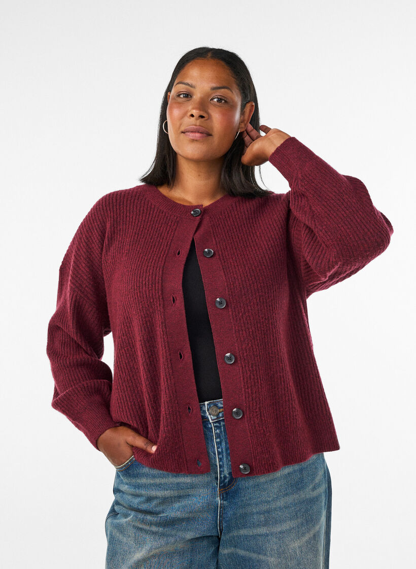 Vest van ribtricot met knopen, Rood, Model image number 0