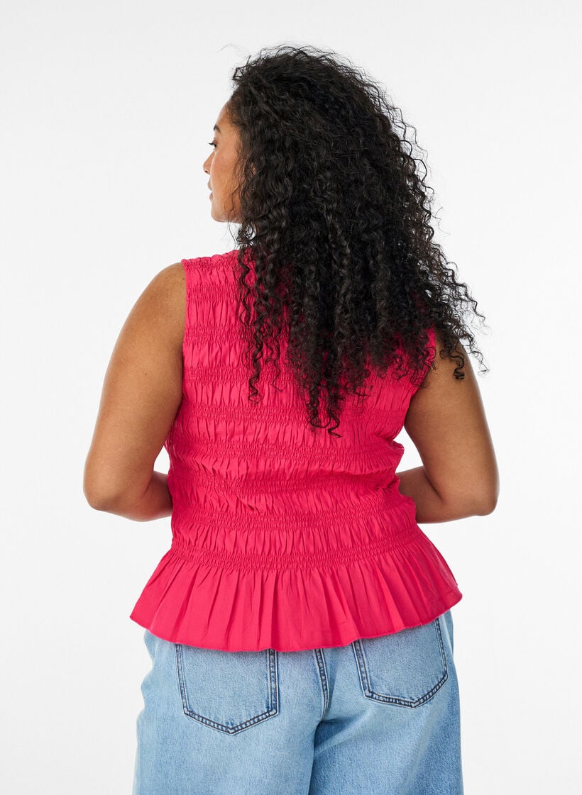 Smocktop met boothals en peplumzoom, Roze, Model image number 2