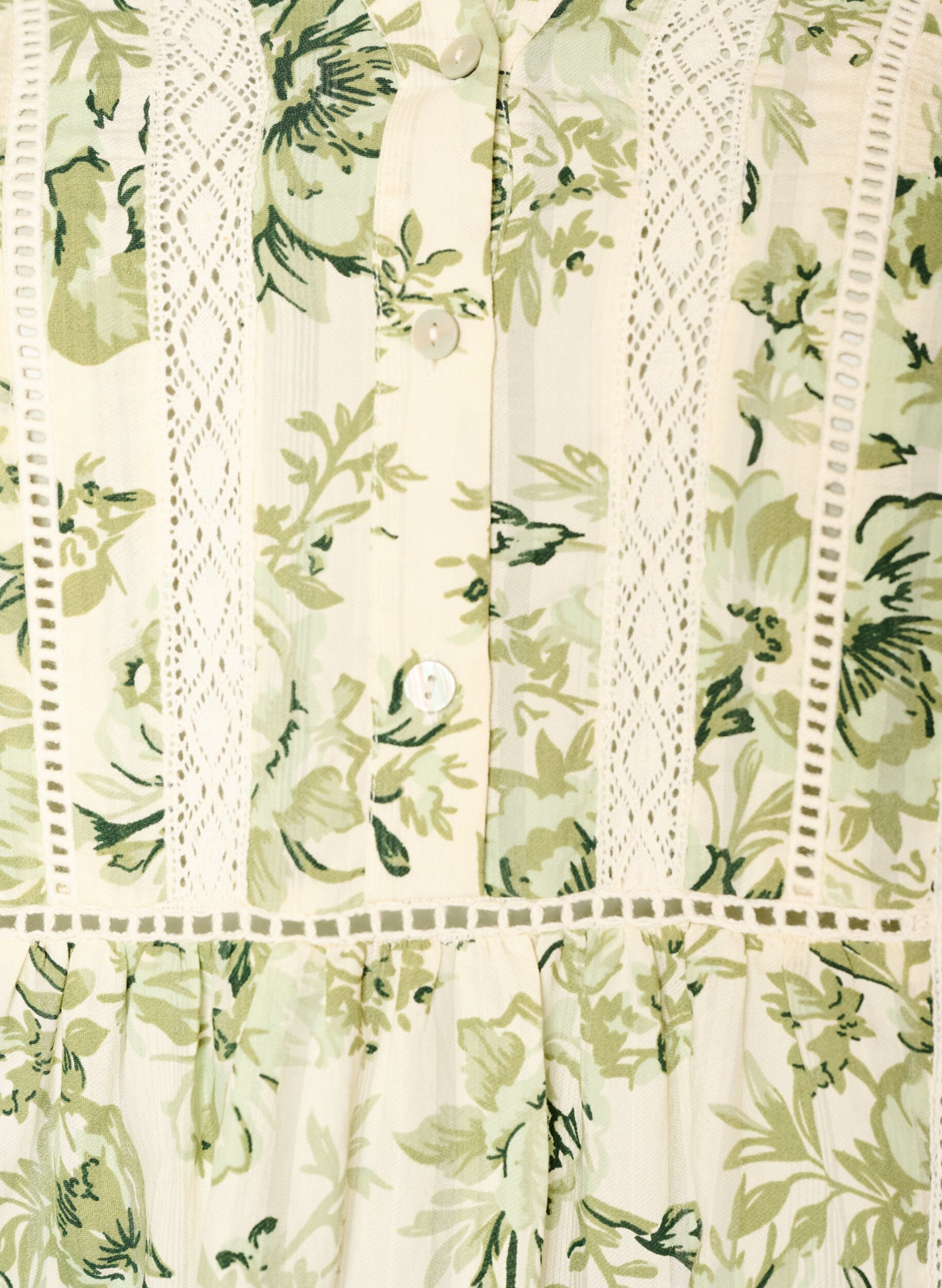 ZizziKorte viscose jurk met kanten rand en A-lijn snit, Groen, Packshot image number 2