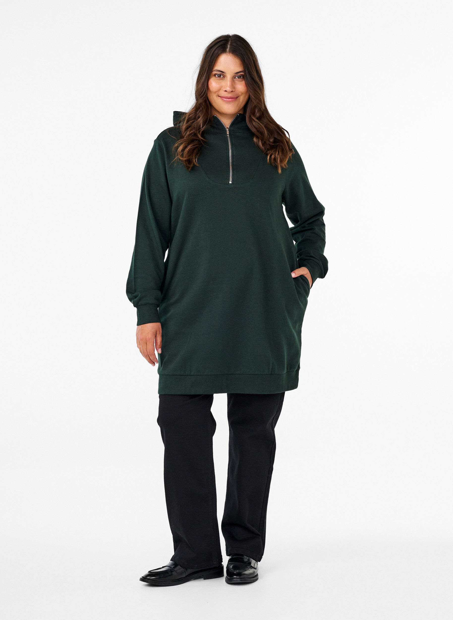 Zizzi Tuniek capuchon en ritssluiting, Scarab, Model image number 2